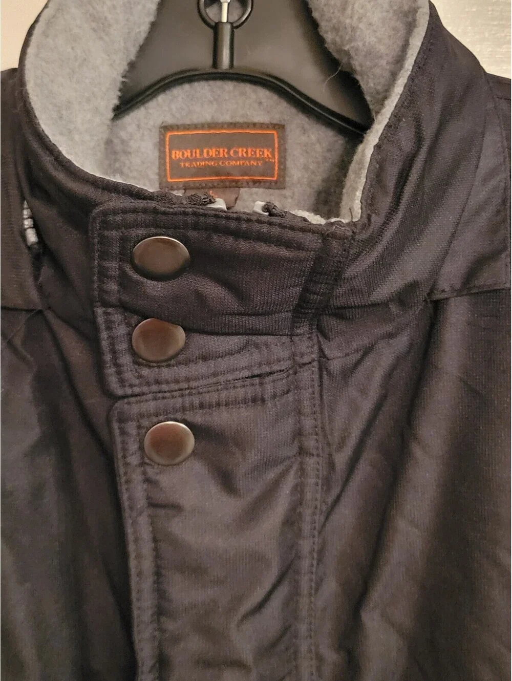 Boulder Creek Trading Men’s L Black Gray Fleece Lined Insulated Zip Snap No Hood